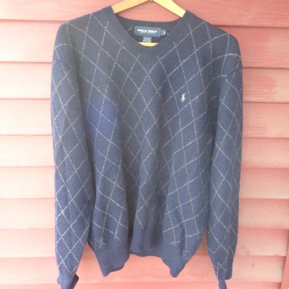 Men's Ralph Lauren POLO GOLF Navy Blue & Gray ALPACA SWEATER - L
